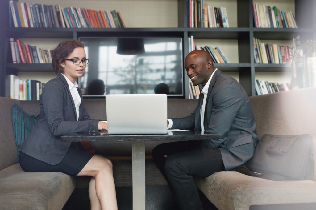 Businesswoman consulting her partner